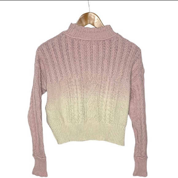 Final Price NWT  Anthropologie Marci Dip dyed Cable knit Sweater pink/cr Ombre S - Picture 4 of 11
